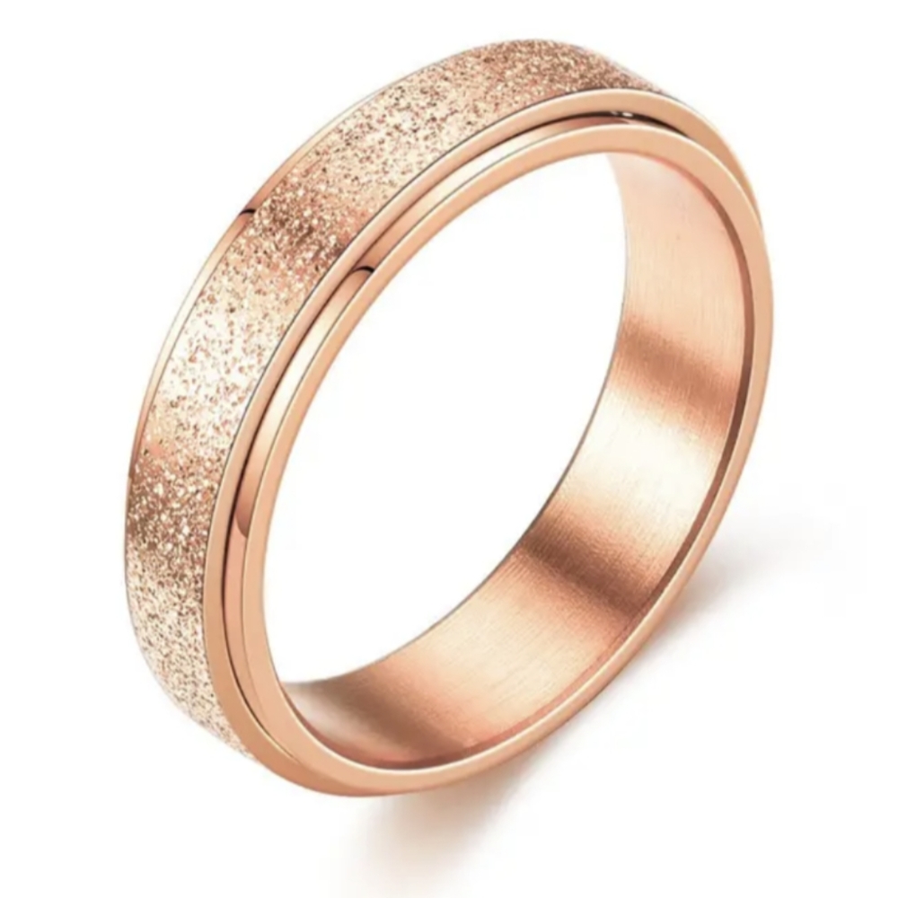 Rose Gold Tone Glitter Sparkly Fidget Spinner Ring, Anxiety Ring, Size 6, NEW